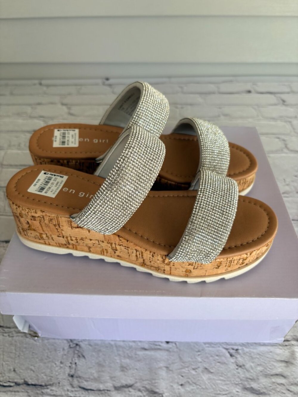 Madden Girl Emmit-R Glitz Wedge Sandals Silver Multi Size 7